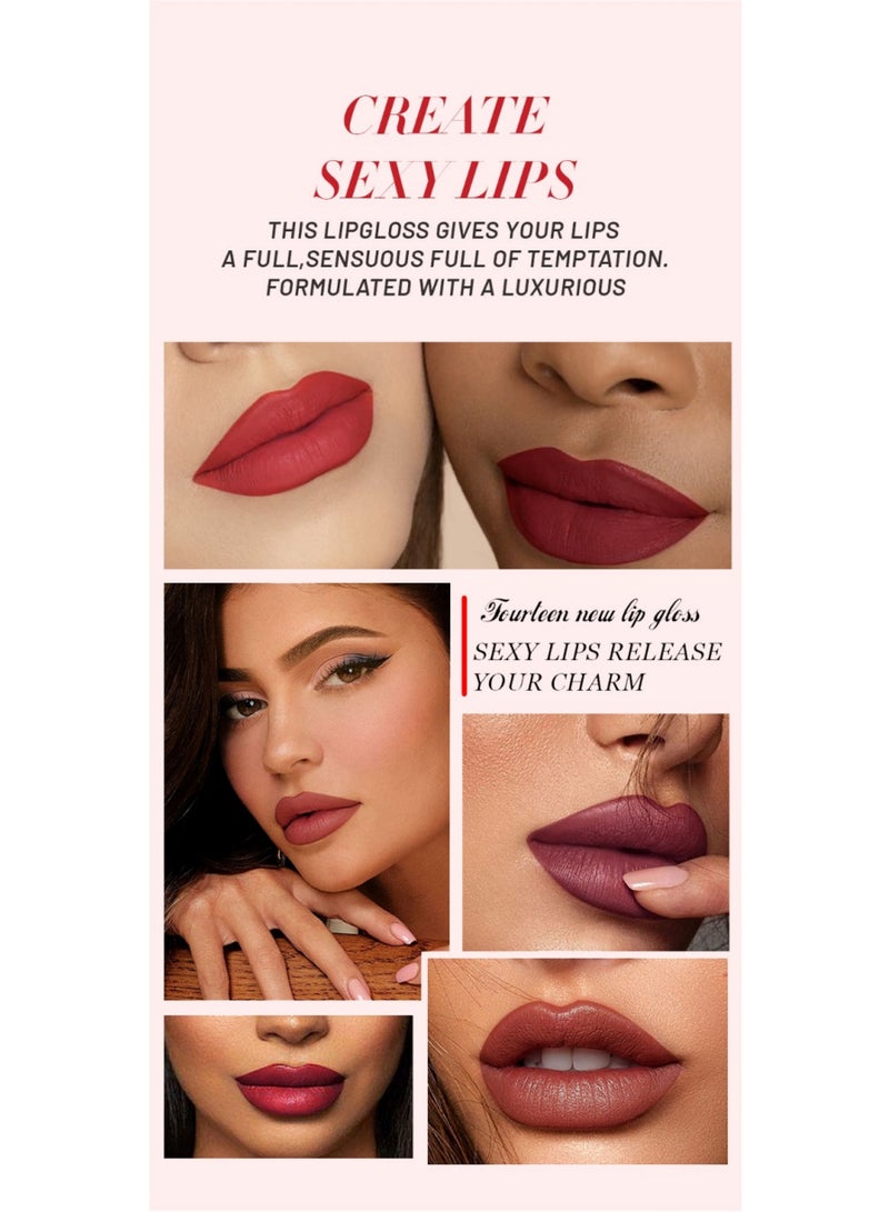 Huitich 14-Color Lip Gloss Gift Set – Matte & Shimmer Non-Sticky Lip Gloss, Lip Oil & Liquid Lipstick - Image 2